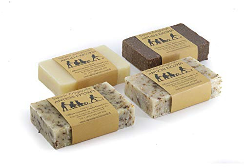 4 Saponette all'Olio d'Oliva Artigianali e Naturali - Sapone per Viso, Mani e Corpo - Caffè, Eucalipto, Lavanda e Patchouly e Burro di Karitè
