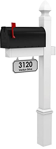 4Ever Products The Providence Vinyl Mailbox Post System - Includes Black Steel Mailbox and Custom Street Address