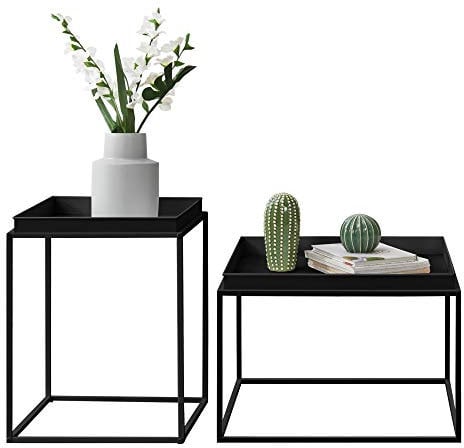 [en.casa] 2er Set Tabletttisch 'Helier' Schwarz mit Abnehmbaren Servierplatten Beistelltisch Set Serviertisch Doppelt Couchtisch Sofatisch