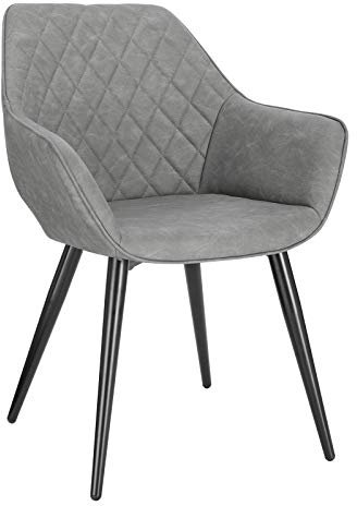 WOLTU Esszimmerstuhl 1 Stück Küchenstuhl Wohnzimmerstuhl Polsterstuhl Sessel, Armlehnstuhl mit Rückenlehne, für Esszimmer, Küche, Wohnzimmer, Kunstleder, Metallbeine, Grau, BH251gr-1