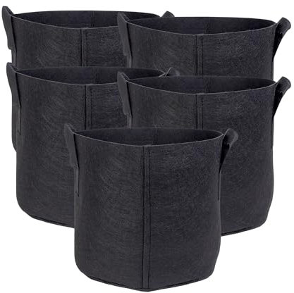 INTIRILIFE 5X Pflanzsack aus Vlies Stoff 20 Liter -5 Gallon- 30 x 25 cm - Pflanzen Übertopf mit Tragegriffen für Garten, Gewächshaus - Pflanzkübel Pflanzgefäß Pflanzbeutel Pflanztasche Kartoffelsack