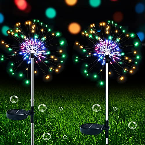 ZVO Solarlampe für Außen, 2 Stück 150 LED Solar Feuerwerk Licht Garten Deko, Solarleuchten Gartenstecker Pusteblume Gartenleuchten Wasserdichte für Garten Rasen Balkon Terrasse Deko (Mehrfarbig)
