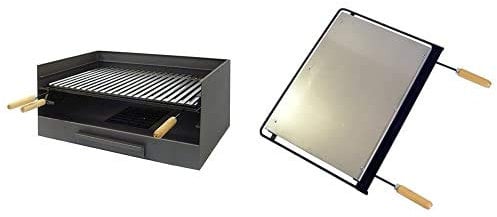 IMEX EL ZORRO Cajón para Barbacoa con Parrilla De INOX, 61 X 40 X 33 Cm, Gris Forja, 71515 + Plancha para Barbacoa, INOX, 60 X 41 Cm, Gris, 71627