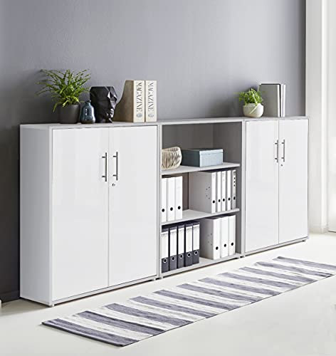 Schrankwand TABOR 9 Büroregal Aktenschrank Büroschrank abschließbar in diversen Farbvarianten (lichtgrau/weiß matt, 4-türig)