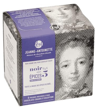 JEANNE-ANTOINETTE - Chocolat Chaud - Noir 5 Épices - Noir 68% - Râpé finement - Intense - Copeaux de chocolat - Made In France - 36 Pochons