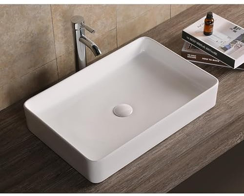 Art-of-Baan® Premium Waschbecken - Hochglanz Aufsatzwaschbecken - Keramik-Becken für Waschtisch - Waschschale weiß - 610 x 410 x 115 mm