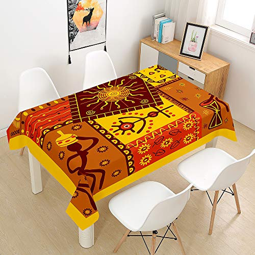 Oduo Tischdecke Wasserdicht Polyester Rechteckig, 3D Tribal Art Muster Tischdecke Abwaschbar Pflegeleicht Fleckschutz Indoor Küche Outdoor Garten Deko (Afrikanische Nation,90x90cm)
