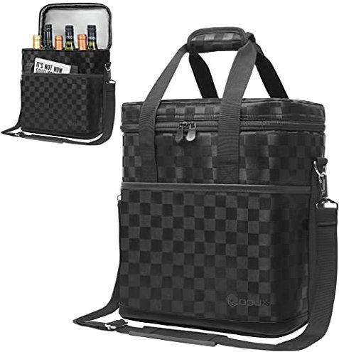 OPUX BYOB Sac de Transport pour 6 Bouteilles | Sac Isotherme rembourré pour Voyage, Pique-Nique, Sac fourre-Tout Portable étanche pour vin, dîner, fête, Noël, Cadeau pour Femme, Homme (carré Noir)