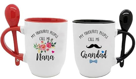 Giftme My Favourite People Call me Grandad/Nana Fathers Day Mothers Day Birthday Christmas Coffee Tea Mug Unique Red Black Spoon Ceramic Mug Set of 2.