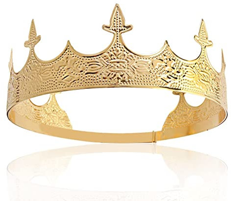 LEEMASING Krone Haarschmuck Königlicher König Diadem Männer Metall Große Tiaras Für Halloween Kostüm Party (Gold 4)