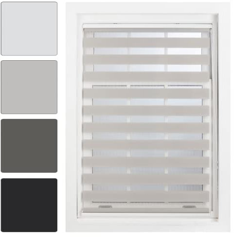 FURNISHED Day Night Blinds Made to Measure - Zebra Roller Blind Double Vision Fabric Quick Install Window Shades - Day and Night Blind, Grey, 60W x 165H cm