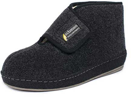 SCHAWOS Herren Filz-Hausstiefel 6060 mit Schurwolle und Klettverschluss | Knöchelhohe warme Schurwollfütterung, anatomisches Fußbett, feste rutschhemmende Sohle, stabile Filzschale, Winter-Hausschuh