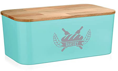 Lashuma Brotkasten Plastik 36x21 cm, Vorratsdose Brot mit Deckel, Brotaufbewahrung eckig türkis