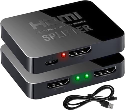 Splitter HDMI 1 en 2 sorties, SELIACR 1080P Full HD 3D 4K HDMI Splitter avec câble d'alimentation Micro USB pour double moniteur prend en charge MacBook, Xbox, PS4, PS3, lecteur Blu-Ray, DVD, HDTV