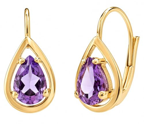 Boutons Ohrringe Amethyst violett lila Tropfen 333 Gold Gelbgold Damen