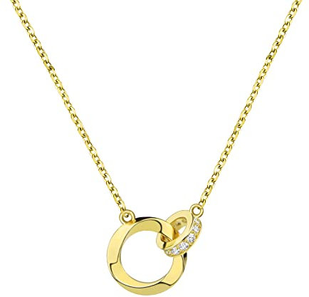 Beutirer Gold Halskette Damen mit 5A Zirkonia, Doppelter Kreis Anhänger Kette Gold Frauen, 18K Vergoldet Schwester Freundschafts Mutter Tochter Halskette, Geburtstag Muttertag Valentinstag Geschenke