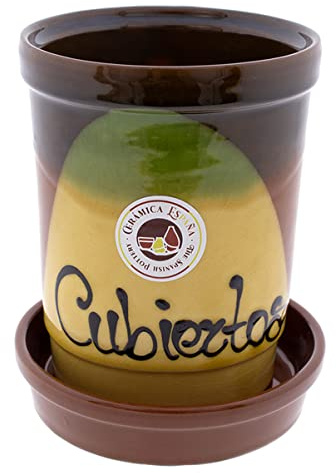 CERÁMICA ESPAÑA | Cubertero | Tarro para cubiertos | Tarros de cocina | Recipiente para cubiertos | Tarros originales - Modelo M01 | Decoración 100% hecho a mano | 12.5x12.5x15 cm
