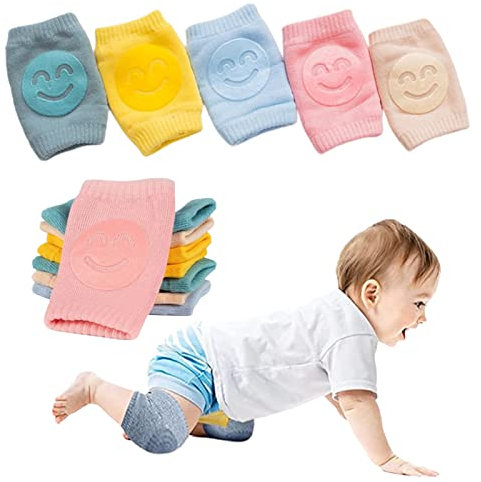 FLOTRUTE 5 Pares Rodilleras Bebe Gateo Rodilleras Bebe Rodilleras Gateo Bebe Ajustable y Transpirable Antideslizantes Rodilleras Bebe, Calcetines con Puntos de Goma, Antideslizantes,Rodilleras