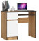 AKORD Piksel Schreibtisch Klein mit Schubladen | Computertisch | Bürotisch mit Tastaturablage | Schublade und Fach mit Tür | B90 x H77 x T50 cm | 30 kg | Schrank Links | Farbe: Eiche Craft|Weiß