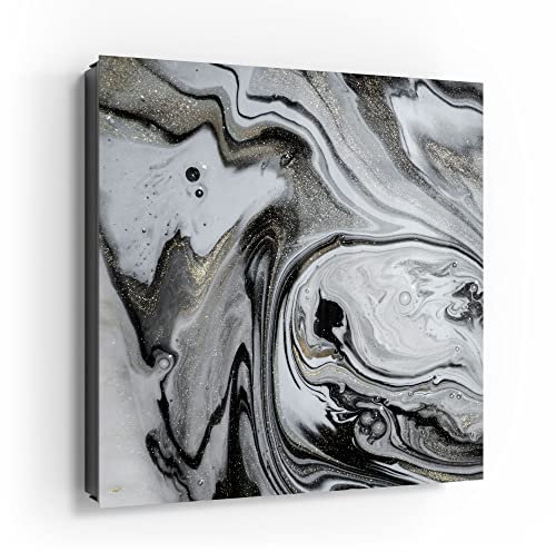 DEQORI Schlüsselkasten schwarz | 30x30 cm | Motiv Aufwendiger Marmordekor | Glas & Metall Schlüssel-Box | Schlüsselschrank mit 50 Haken + 2 Magnete | Moderne Box magnetisch & beschreibbar