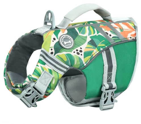 VIVAGLORY Giubbotto Salvagente Stile Sportivo per Cane con Flottabilità Aggiuntiva, Gilet da Nuoto Regolabile e Resistente per Cani Piccoli, Floreale