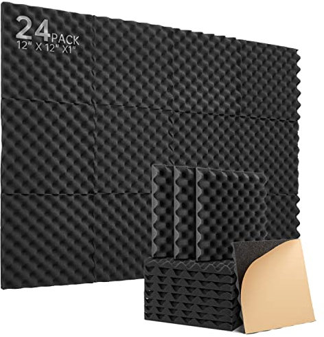 Akustikschaumstoff Selbstklebend 24 Stück Schalldämmung Hochdichte Schallabsorber Wand reduzieren Hall-Echo-Fliesen für Podcast Aufnahmestudio schallschutz 30x30x2.5cm