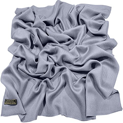CJ Apparel Einfarbiges Design, nepalesischer Fransen-Schal, Stola, Überwurf, Kopfbedeckung, Pashmina, blau / grau, One size