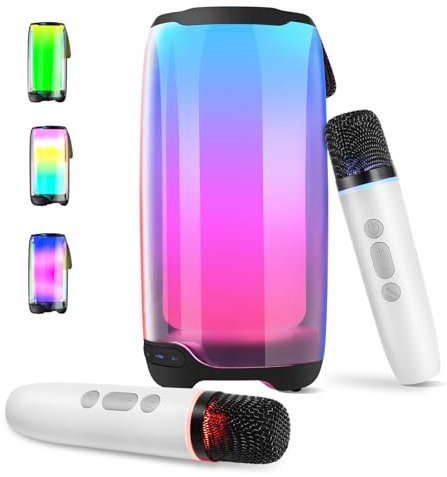 Macchina per Karaoke per Bambini e Adulti,Macchina per Karaoke Bluetooth Portatile con 2 Microfoni,Macchina per Karaoke Ricaricabile da 3600 mAh con luce LED/TWS/AUX per feste di compleanno in casa