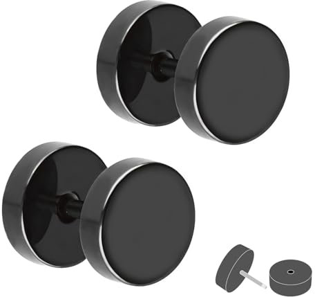 Treuheld® Fake Plug Set (2 Stück) | Große Ohrstecker zum Schrauben | Titan - 6 Größen - Schwarz | Platten Ohrstecker Paar | Damen & Herren [4.] - 10 mm