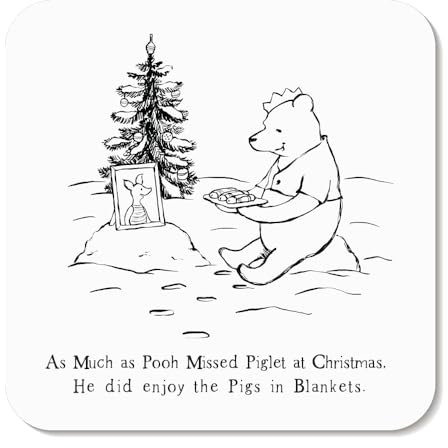 Huxters Christmas Coaster for Men and Women – Pooh and Piglet Happy Card for Holiday – Dad Mum coaster Brother SIster – Funny secret santa