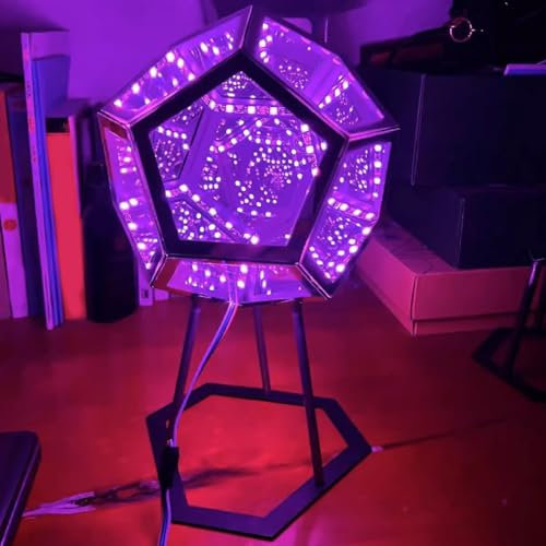 Dpofirs Infinity-Dodekaeder-Gaming-Licht, Verstellbare Farbe, Kunstlicht, 3D, Coole RGB-LED-Tischlampe, Buntes Atmosphären-Nachtlicht mit Sockel für Schlafzimmer-Gaming-Raumdekoration