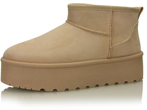 Procity Damen Stiefeletten Warm Gefüttert Plateau Boots mit der Profilsohle Beige 38