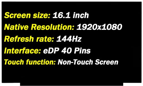 PEHDPVS Ersatz-LCD-Bildschirm NV161FHM-NY3 V3.1 für HP Omen 16-d1051cis 40-polig, 144 Hz (1920 x 1080), 40,9 cm (16,3 Zoll) LCD-Bildschirm, Digitizer (nur für berührungsfreien Bildschirm)
