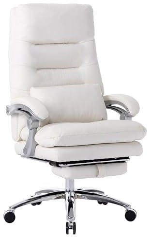 UEV Bürostuhl Ergonomisch, Homeoffice Stuhl, Drehstuhl, Schreibtischstuhl, neigbar bis 150°, höhenverstellbar, bis 158 kg belastbar, atmungsaktiver Stoff, für Arbeitszimmer, Schlafzimmer(Cremeweiß)