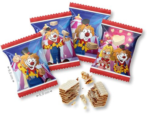 Waffelschnitte 12g, Clowndesign, ca. 4kg - Süßwaren, Keks, Karneval, Geburtstag, Party, Kamelle.