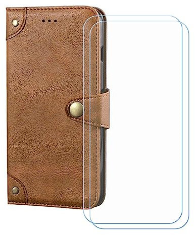 BMPNLSZ Handyhülle für Cubot X30 + [2 Stück] Panzerglas, HD Gehärtetes Glas Displayschutzfolie - Leder Flip Case Schutzhülle Tasche Handytasche für (6,4) - Braun-HZLD
