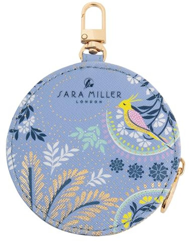 Sara Miller Savannah Key Ring Zip Purse and Mirror, Powder Blue with gold foil detail, 8cm diameter