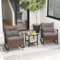 GIANTEX Balkonmöbel Schaukelstuhl Set, 3 TLG. Rattan Gartenmöbel Set 2 Schaukelstühle mit Tisch, Terassenmöbel Set Outdoor, inkl. Kissen, Balkon Möbel Kleiner Balkon für 2 Personen, Garten Sitzgruppe