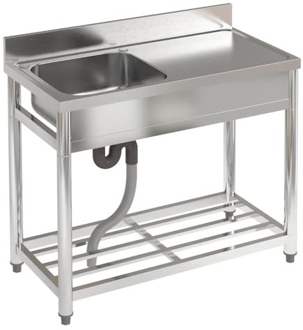 DARDVORLAG Edelstahl Spültisch 100x50x90 cm – Freistehende Spüle mit Becken 39.5x42x18.5 cm – Spülschrank Edelstahl mit Ablage (Küche Silber, 100CM x 50CM x 90CM)