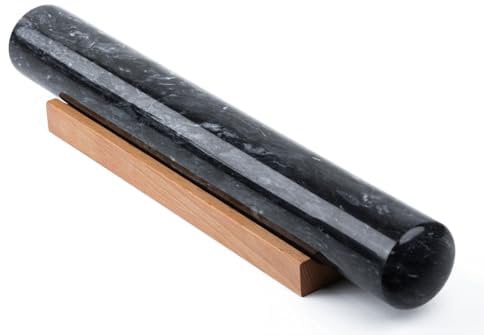 GMYIAK Rouleau à pâtisserie en marbre avec support en bois anti-adhésif pour pain, pâte à pizza, croûte, pâtisserie, cookies (noir, 30 cm)