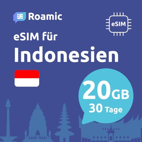 Roamic eSIM Indonesien für Reisende - eSIM für Indonesien - Mobiles Datenvolumen in 5G/4G und Hochgeschwindigkeitsverbindung (20GB - 30 Tage)