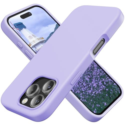 TAXXOE Custodia in silicone compatibile con iPhone 16 Pro Max, custodia morbida e ultra sottile, protettiva antiurto in silicone liquido, rivestimento in microfibra antigraffio, 17,5 cm, lilla