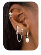 FIOROYAL 3/4 Paar Piercing Ohr Gold,14K Gold Gefüllte Ohrringe Set für Mehrere Ohrlöcher, Blume Mond Cubic Zirkon Creolen Ohrringe für Damen,Helix Piercings Medizinische Ohrstecker Gold Silber SB