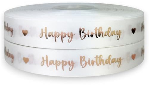 Happy Birthday Cake Ribbon – Rose Gold Foil Grosgrain Satin, 2m x 22mm – Luxury Ribbon for Cake Decorating, Gift Wrapping, Crafts, Wedding & Anniversary Parties