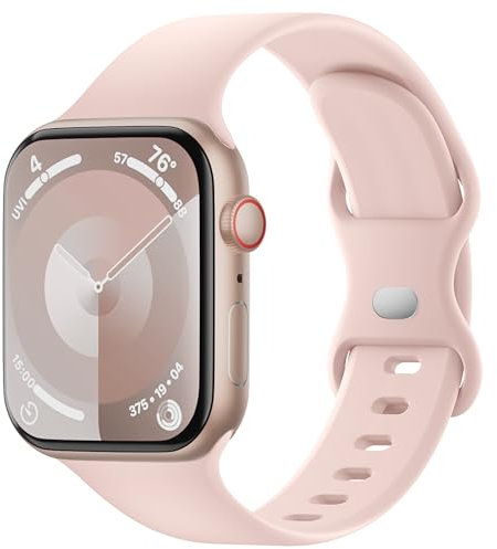 Sycamond Silicone Band Compatible with Apple Watch 41mm 40mm 38mmm, Replacement Sport Strap Wristband for iWatch Series SE 10 9 8 7 6 5 4 3 Ultra 2 1 Women Men, M/L Sand Pink
