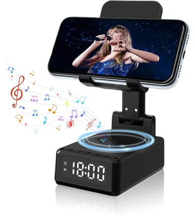 flintronic Bluetooth Speaker, Electronic Gadgets with Wireless Charger & Alarm Clock, with Type-C Interface, Foldable Angle & Height Phone Charger Stand with Sound Amplifier, Gifts for Men, Women