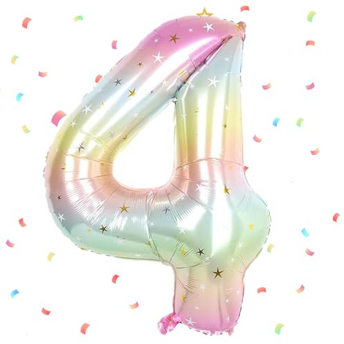 Verlauf Luftballon 4 - 40 Zoll Folienballon, 101cm Zahlenballon, Helium Ballon für 4. Geburtstag - Deko für Mädchen und Jungen