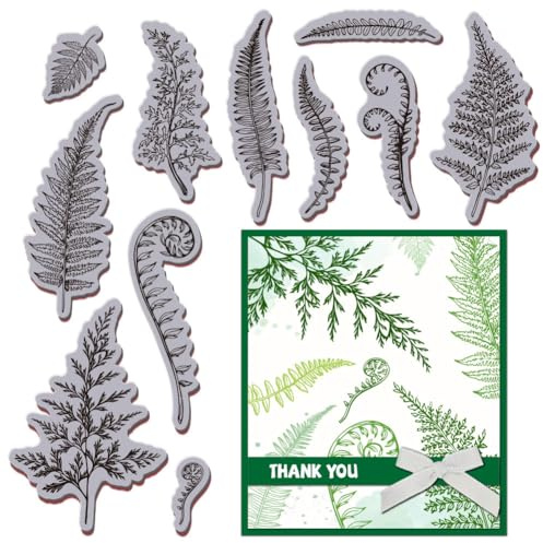 GLOBLELAND Farnblatt Cling Stamps 22x18 cm Pflanze Haftstempel Frühling EVA Gummi Stempel Für Die Kartengestaltung Fotoalbum Papierbasteldekor DIY Scrapbooking