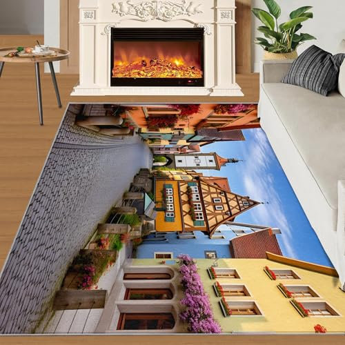 SANSJI Tapis de couloir en bambou, motif arbres orientaux, tapis de cuisine antidérapant et lavable, à poils courts et doux, facile à entretenir, vert naturel, 152,4 x 454,4 cm