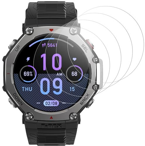 IQShield Protector de Pantalla para Amazfit T-Rex 3 Cristal Templado, HD Cobertura Completa, Sensible al Tacto, Sin Burbujas, Vidrio Templado para Amazfit T-Rex 3, 4 Piezas